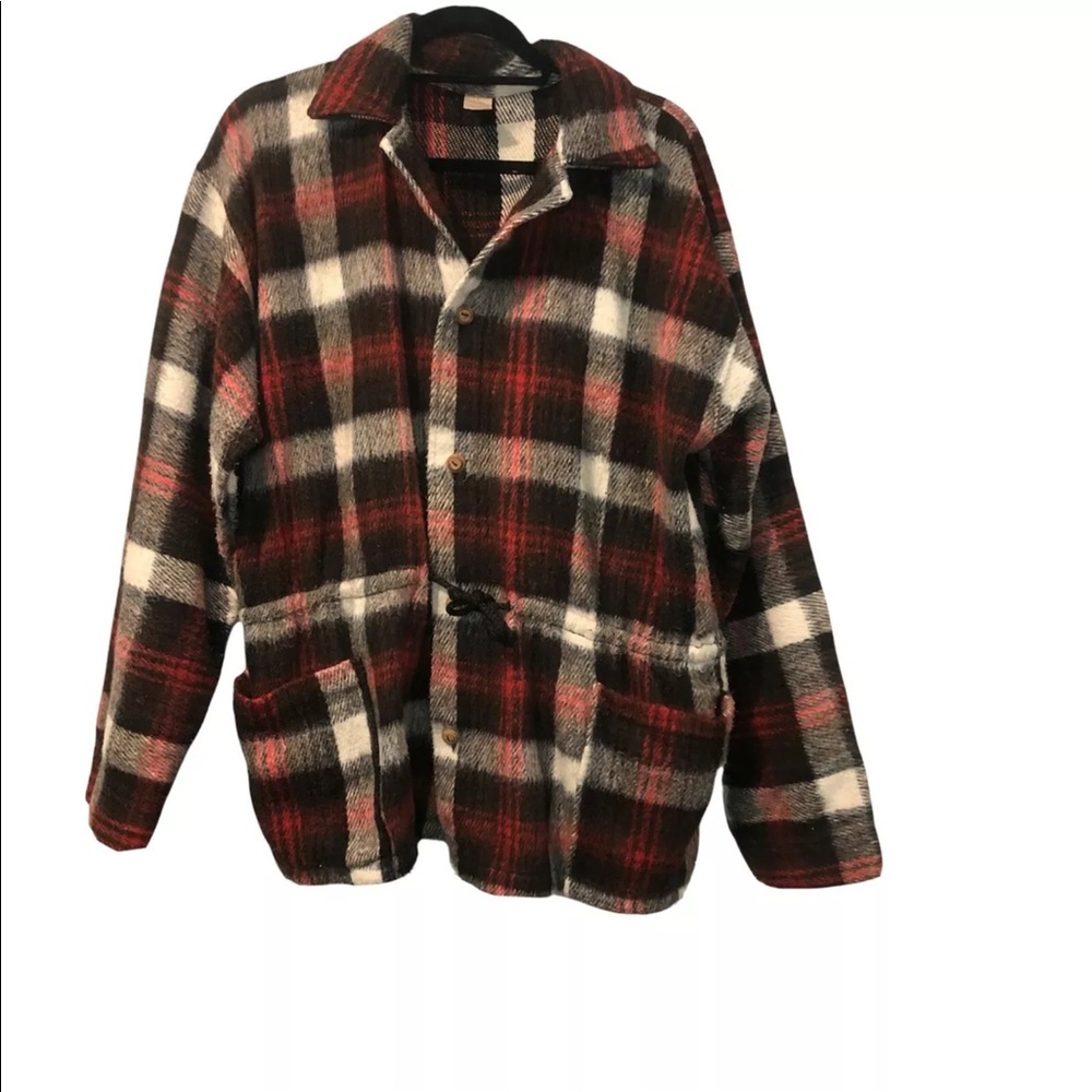 Rare Molina Oaxaca Shacket Jacket Top Red Multi Plaid Large Cinch Waist Pockets